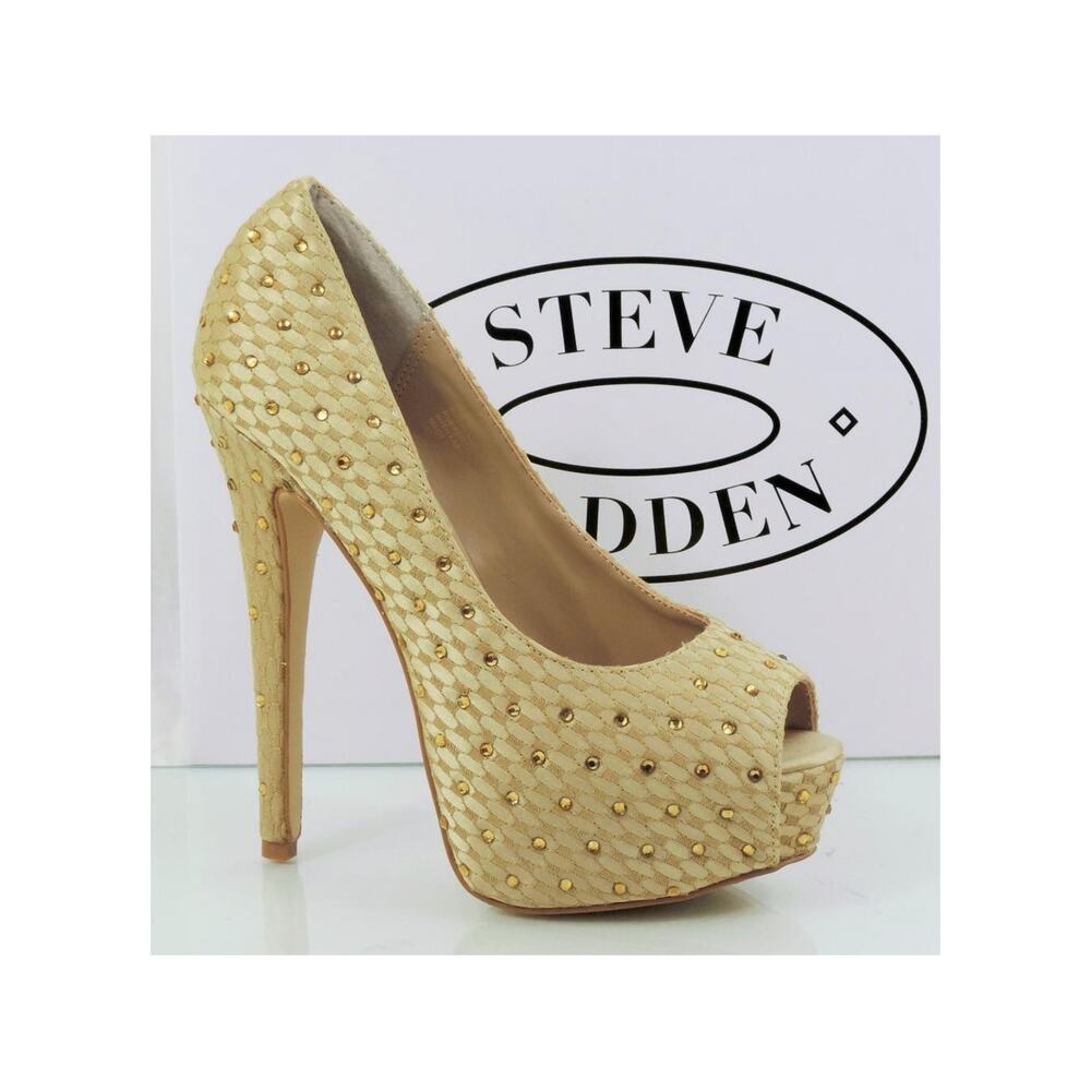 Women's Steve Madden Red Carpet Platform Open Toe Pumps Heels Champagne